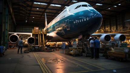 Engineer checking engine of Boeing aircraft