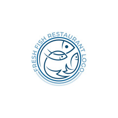 Obraz premium Fish logo with line design vector, restaurant logo , fish and circle