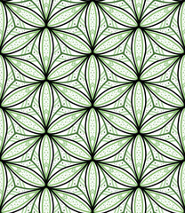 Green, Black Leaves and Flowers Seamless Pattern 