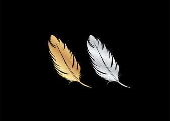 gold feather icon logo symbol vector design. gold feather color isolated black background