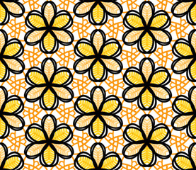 Yellow Flowers with Black Color Seamless Pattern 
