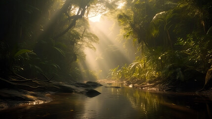 Amazon rainforest landscape. Generative AI