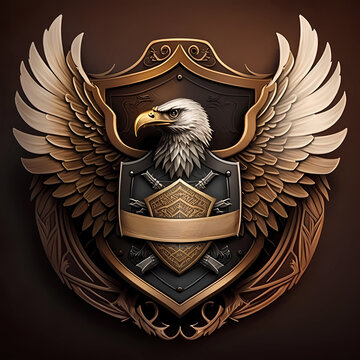 luxury winged eagle with shield logo, company logo for you business, luxurious shield logo badge with Generative AI