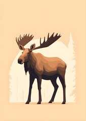 Obraz premium Simple greeting card design - Moose, Vector illustration in hand-drawn simple style