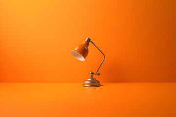 Orange Oldschool Lamp on a desk in front of a orange background, Generative AI
