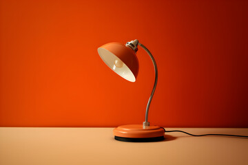 Orange Oldschool Lamp on a desk in front of a orange background, Generative AI