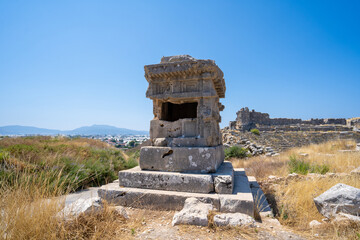 King's tomb sarcophagus in Xanthos ancient city. Xanthos was a centre of culture and commerce for the Lycians.
