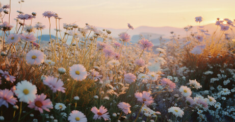 Obraz na płótnie Canvas Flower summer spring floral sunny field nature bright season pink plant gardening