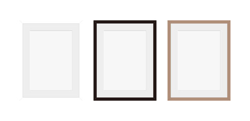 Wood frame mock-up illustration set. Colors are black, white and brown. Use photos and drawings by putting them in the blank space.