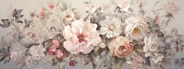 Delicate floral motifs intricately intertwine, creating an enchanting tapestry on the wall texture. Generative AI