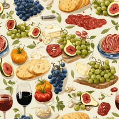 Pattern Savoring the Spanish Flavors: A Seamless Pattern Inspired by Tapas and Charcuterie
