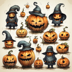 Autumn Pumpkin Delight: Charming pumpkin donning a cute witch hat in an illustration perfect for Halloween and fall celebrations. Magical concept - AI Generative