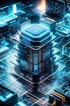 Close-up view of a modern GPU card with circuit and connections 3D rendering