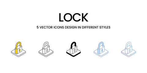Lock Icon Design in Five style with Editable Stroke. Line, Solid, Flat Line, Duo Tone Color, and Color Gradient Line. Suitable for Web Page, Mobile App, UI, UX and GUI design.