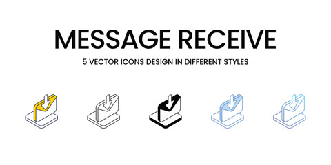 Message Receive Icon Design in Five style with Editable Stroke. Line, Solid, Flat Line, Duo Tone Color, and Color Gradient Line. Suitable for Web Page, Mobile App, UI, UX and GUI design.