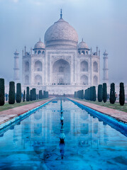 Reflecting Pool And Taj Mahal On A Misty Morning