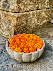 Bowl Full Of Marigold Flowers