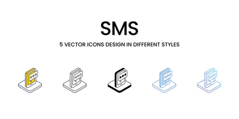 Sms Icon Design in Five style with Editable Stroke. Line, Solid, Flat Line, Duo Tone Color, and Color Gradient Line. Suitable for Web Page, Mobile App, UI, UX and GUI design.