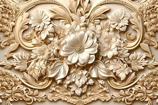 Ornamentos Sofisticado Adornos Arabescos Abstrato Pal&aacute;cio Teto Igreja Barroco Rococ&oacute; Estilo Flores Floral Dourado S&eacute;culo Ventage Retr&ocirc; Pattern Background Textura