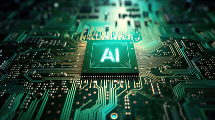 Cyberpunk AI Circuit board. Technology background Central Computer Processors CPU and GPU concept. Motherboard digital chip.