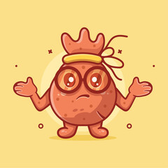 smart money bag character mascot with confused gesture isolated cartoon in flat style design