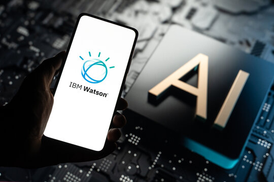 West Bangal, India - july 5, 2023 : IBM Watson ai logo on phone screen stock image.