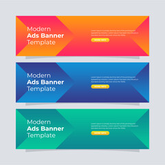 Banner template design. Entire colors gradient banner for the website. Modern ads banner.