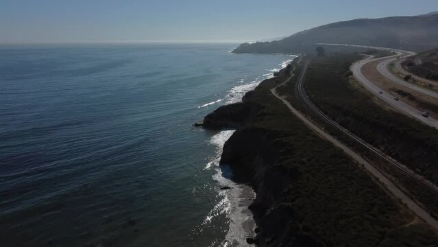 Aerial View of Refugio Beach and Highway 1, Gaviota Coast, Santa Barbara County