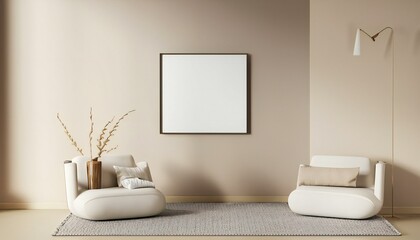 Living room interior with mockup frame background,3D Render