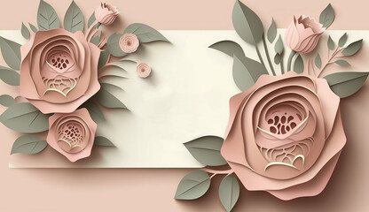 Elegant Mothers Day Banner Template with Pink Flower. Generative AI.