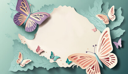 Mothers Day Card with Watercolor Butterflies. Generative AI.