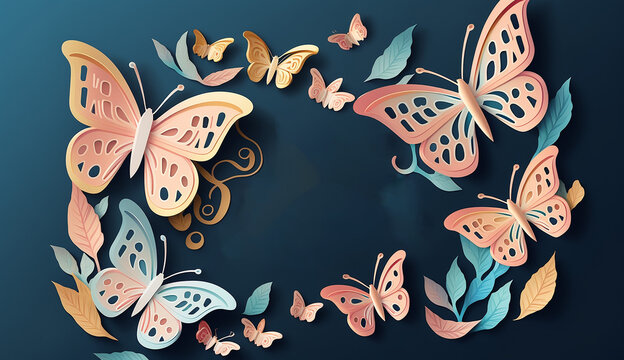 Mothers Day Card with Watercolor Butterflies. Generative AI.