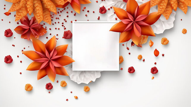 Autumn sale banner with 3d leaves flowers and dotted. Generative AI.