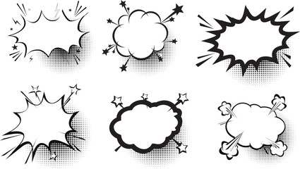 Blank comic bubbles and elements with black shadows in pop art style. Comic speech. Abstract creative vector collection white blank bubble comic text. Dialog window. Blank white banner for sale.