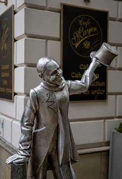 Bratislava, SK – June 10, 2023  Schöner Náci, created by the sculptor Juraj Melis in 1997. The statue was unveiled when the pedestrian zone around the Old Town square.