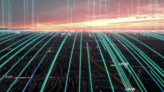 smart Connected city skyline. Futuristic network concept, city Technology.	