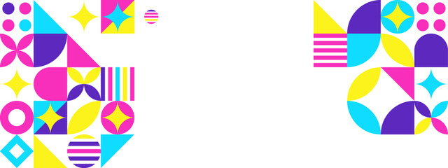 Obraz premium Template with a colorful blue, orange gradient triangular pattern on each corner position with a space. Modern white geometric background for business or corporate presentation. Vector illustration