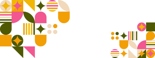 Geometric pattern background, vector multicolor geometry abstract print design with rectangles, squares and circles