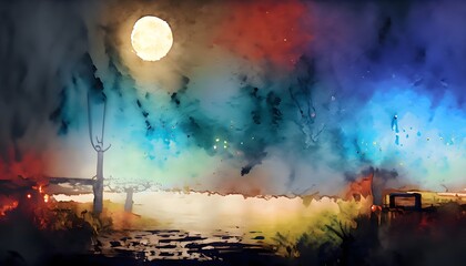 Water color painting moon color background , Ai generated 