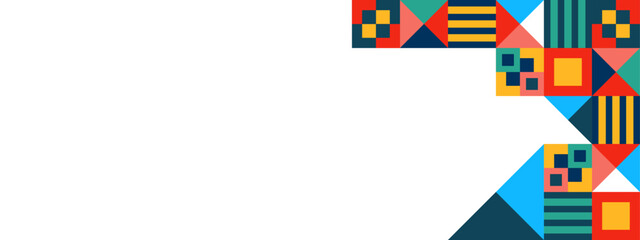 Geometric pattern background, vector multicolor geometry abstract print design with rectangles, squares and circles