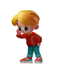 Stylish 3D Cartoon Illustration Showing A Man In A Pose Wearing Blue Jeans, An Orange Hoodie, And A Sneaker.