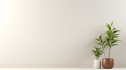 Fototapeta premium Empty room with white wall and potted plants