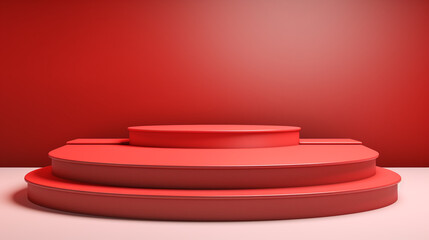 Empty red podium with red gradient background
