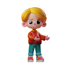 Stylish 3D Cartoon Illustration Showing A Man In A Pose Wearing Blue Jeans, An Orange Hoodie, And A Sneaker.