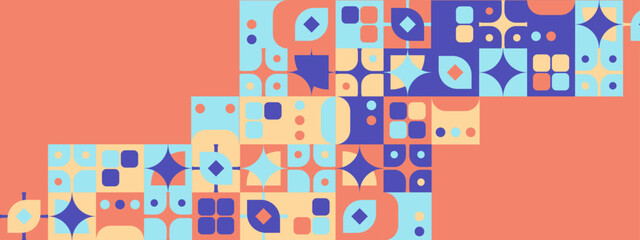 Geometric pattern background, vector multicolor geometry abstract print design with rectangles, squares and circles