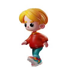 Stylish 3D Cartoon Illustration Showing A Man In A Pose Wearing Blue Jeans, An Orange Hoodie, And A Sneaker.