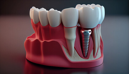 Concept for dental prosthesis. demonstrating the placement of a dental implant on a close up, Ai generated image - obrazy, fototapety, plakaty