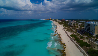 View of the beach. Drone image of Mexico's Cancun's Playa Ballina's Ai generated image