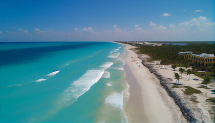 View of the beach. Drone image of Mexico's Cancun's Playa Ballina's Ai generated image