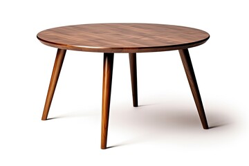 Brown wooden round coffee table isolated on white background